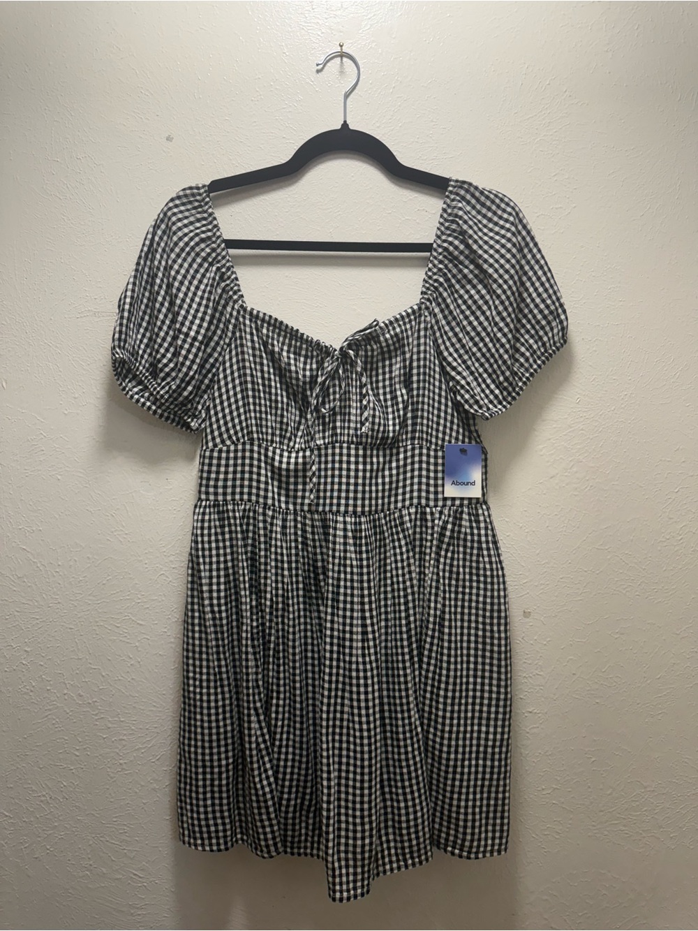 Abound Black & White Gingham Puff Sleeve Mini Dress